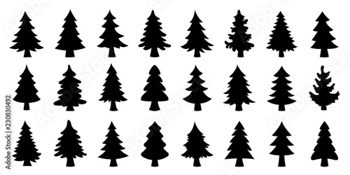 Tela various christmas tree silhouette
