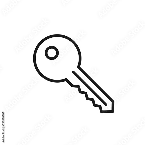 Black isolated outline icon of key on white background. Line Icon of key.