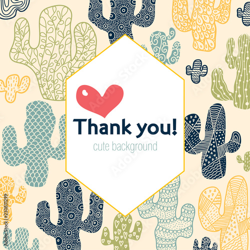 Thank You! Cute vector greeting card with cactus.