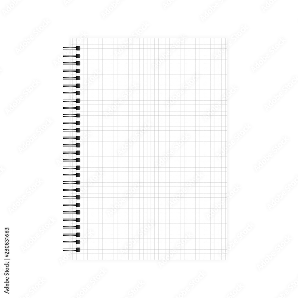 Wire spiral A4 note book blank squared page vector template Wire spiral A4 note book blank squared page vector template