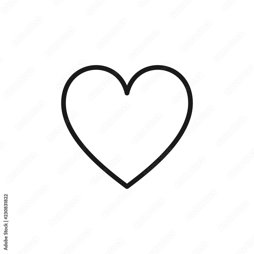 Black isolated outline icon of heart on white background. Line Icon of heart.  Stock Vector | Adobe Stock