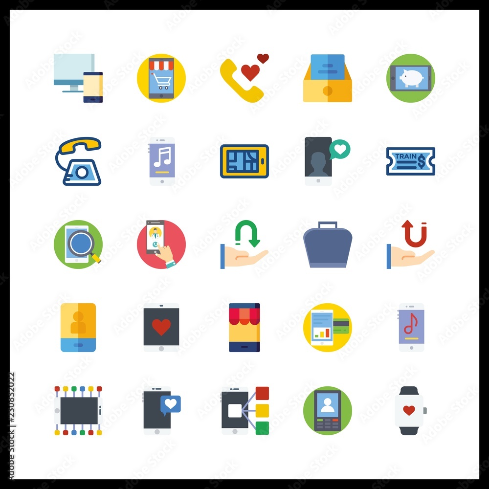 25 telephone icon. Vector illustration telephone set. case and smartphone icons for telephone works