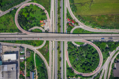 ring bridge connecting the city and freeway motorway expressway with bypass over aerial top view