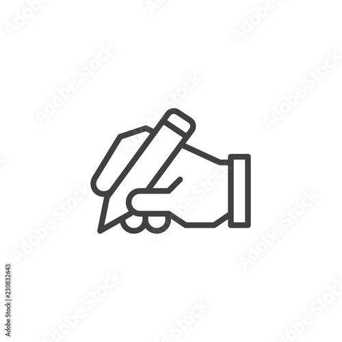 Hand writing outline icon. linear style sign for mobile concept and web design. Hand hold pen simple line vector icon. Copywriter symbol, logo illustration. Pixel perfect vector graphics
