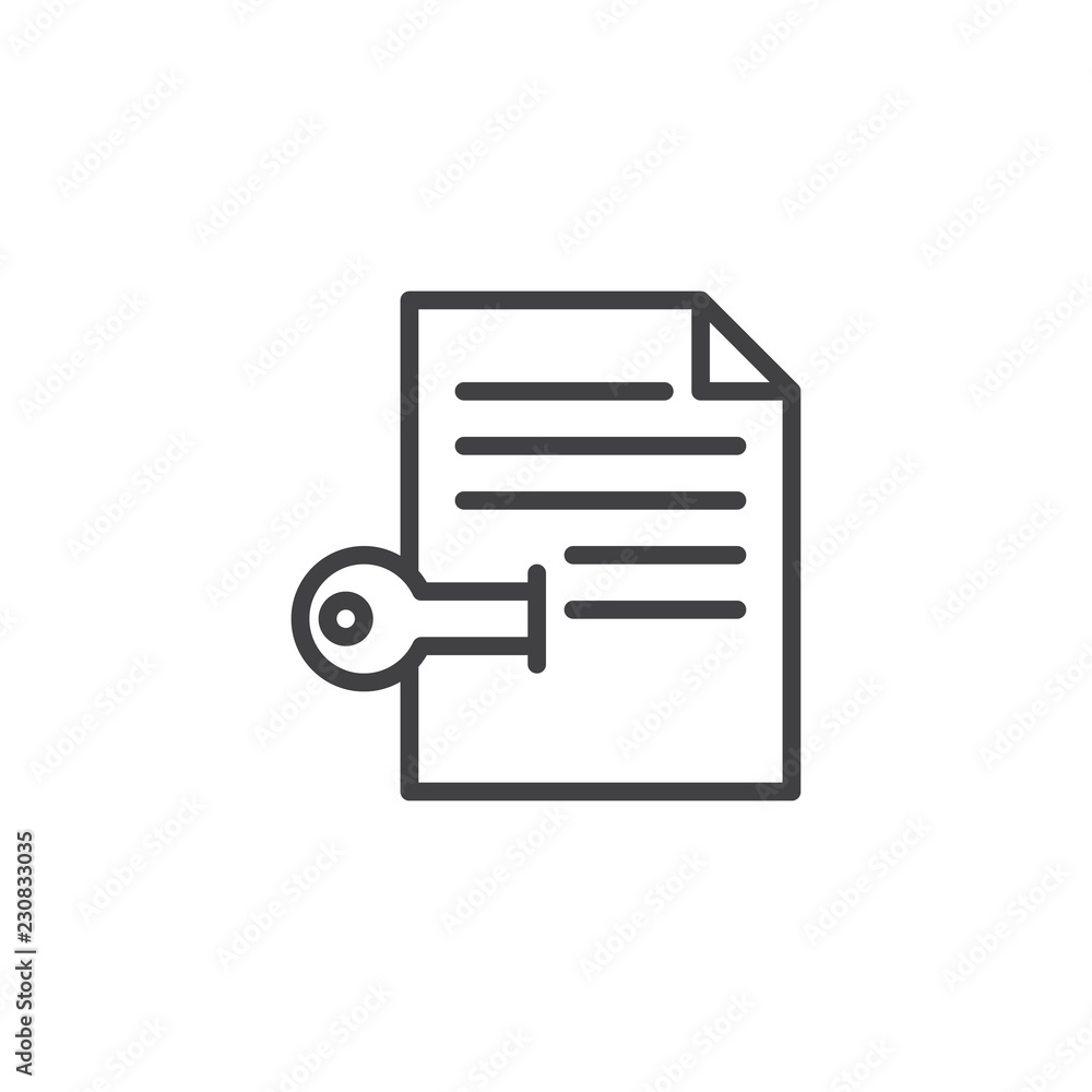 Paper document with key outline icon. linear style sign for mobile concept and web design. Copywriting, keywords simple line vector icon. Symbol, logo illustration. Pixel perfect vector graphics Paper document with key outline icon. linear style sign for mobile concept and web design. Copywriting, keywords simple line vector icon. Symbol, logo illustration. Pixel perfect vector graphics