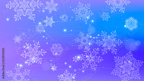 Snowflakes and festive lights - vector background with beautiful snowflakes that merrily shine and shimmer in color space