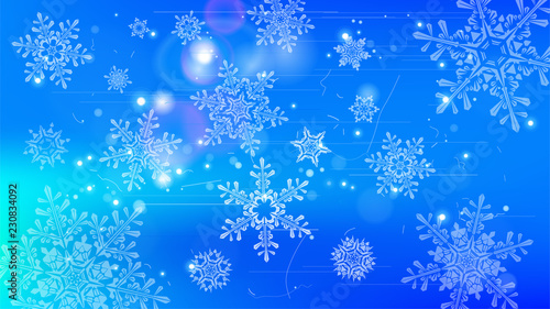 Snowflakes and festive lights - vector background with beautiful snowflakes that merrily shine and shimmer in color space