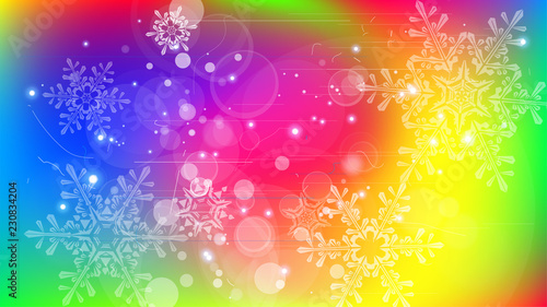 Snowflakes and festive lights - vector background with beautiful snowflakes that merrily shine and shimmer in color space