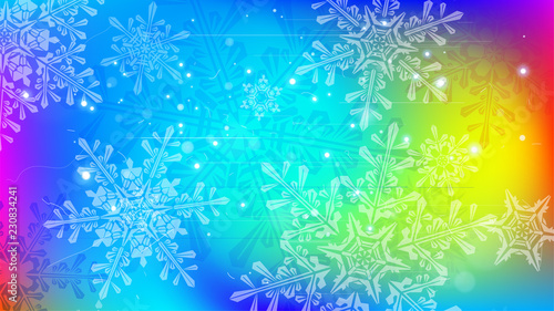 Snowflakes and festive lights - vector background with beautiful snowflakes that merrily shine and shimmer in color space