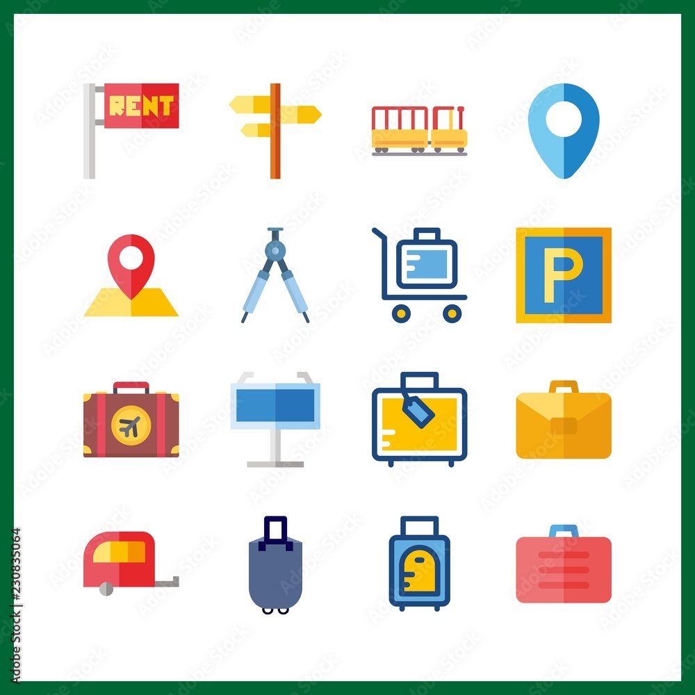 16 voyage icon. Vector illustration voyage set. kid railway and maps and flags icons for voyage works 16 voyage icon. Vector illustration voyage set. kid railway and maps and flags icons for voyage works