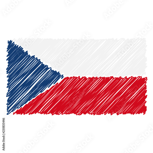 Hand Drawn National Flag Of Czech Republic Isolated On A White Background. Vector Sketch Style Illustration. Unique Pattern Design For Brochures, Printed Materials, Logos, Independence Day