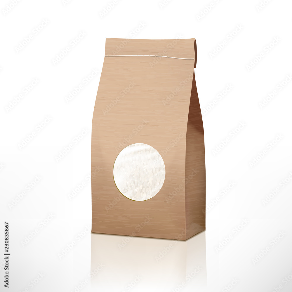 Brown Craft Paper Rice Bag Packaging With Transparent Window Stock ...