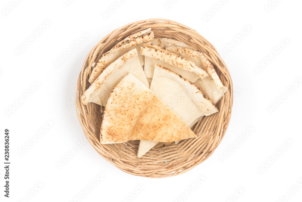Flatbreads sliced. Arab Bread in a basket