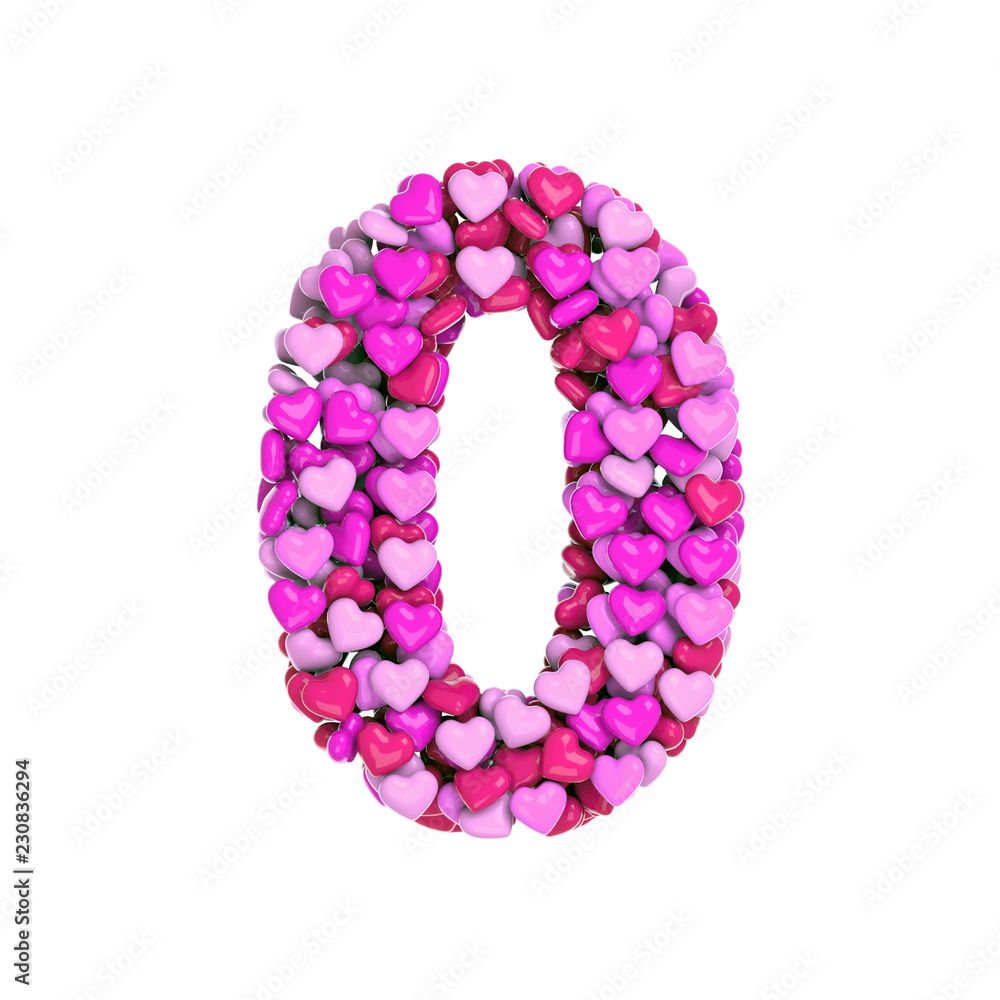 Valentine number 0 - 3d pink hearts digit - Love, passion or wedding concept Valentine number 0 - 3d pink hearts digit - Love, passion or wedding concept