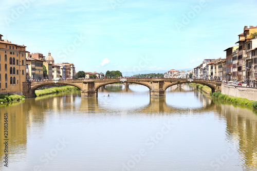 landscape of the Arno river in Florence or Firenze city Tuscany Italy