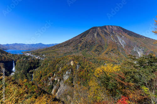 Autumnal Mt.Nantai and kegon waterfall seen from Akechidaira - Fall of Japan © norimoto