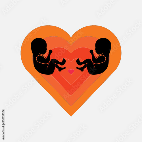 icon heart and two fruit baby, birth, twins