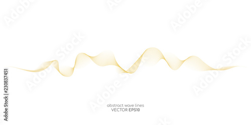 Vector smooth curve wave lines gold color isolated on white background for luxury concept design element or background.