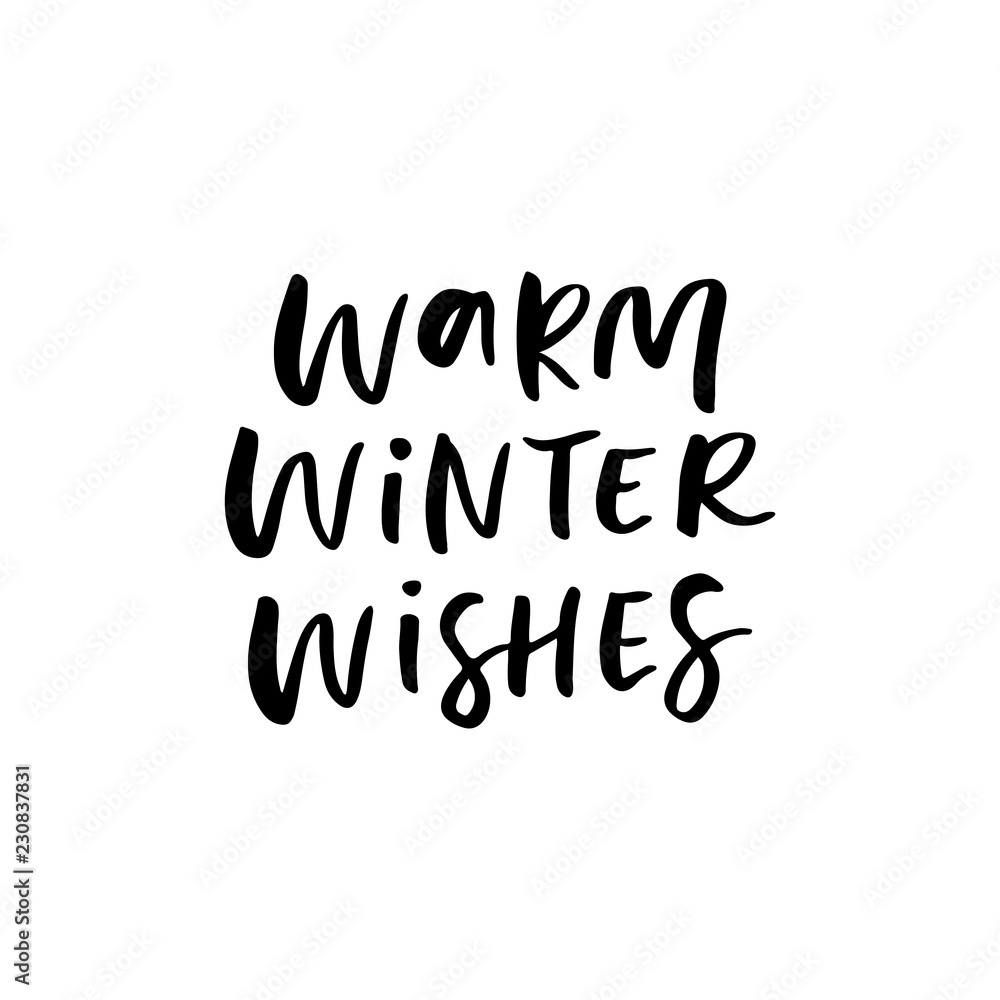 Warm winter wishes. Christmas holiday calligraphy quote. Handwritten brush lettering