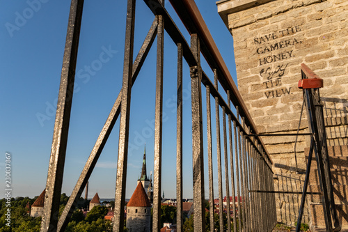 tallin panorama from old town with sign on the wall