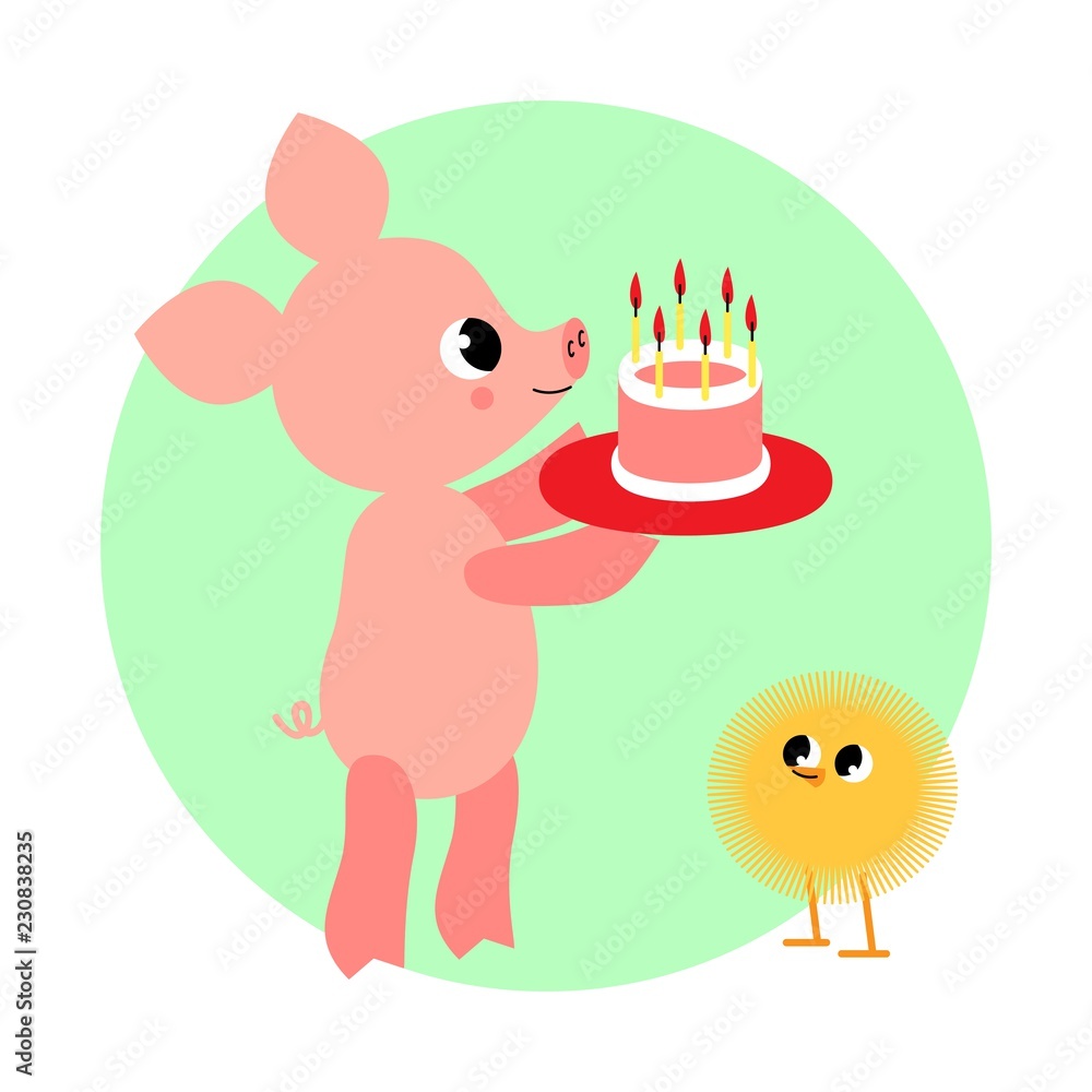 Fototapeta premium Funny and cute pig. Vector