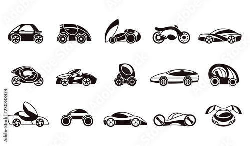 Digital vector future car simple icons