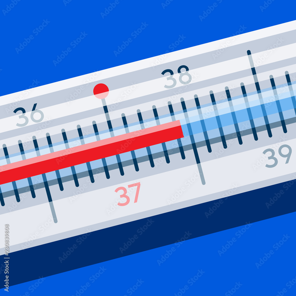 medical thermometer shows high temperature vector illustration on blue background medical thermometer shows high temperature vector illustration on blue background