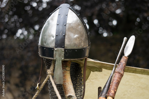 Norman helmet and spears.