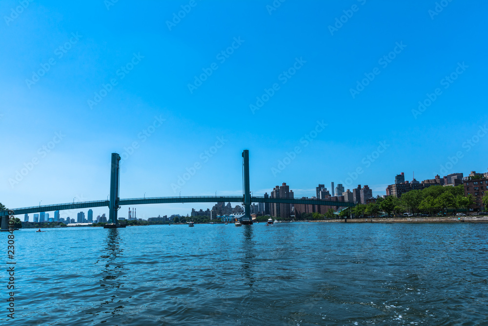 View of Wards Island Bridge over the Harlem River, Manhattan, NYC