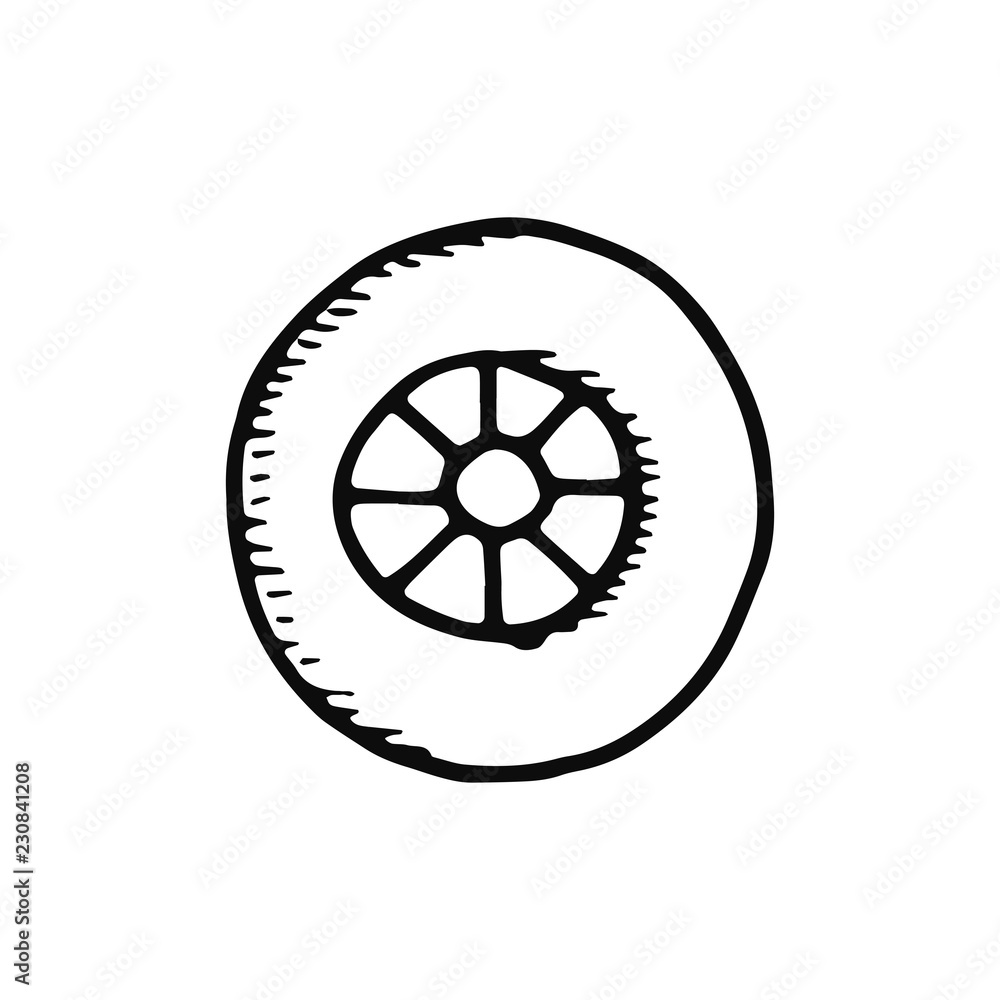 wheel icon. sketch isolated object black wheel icon. sketch isolated object black