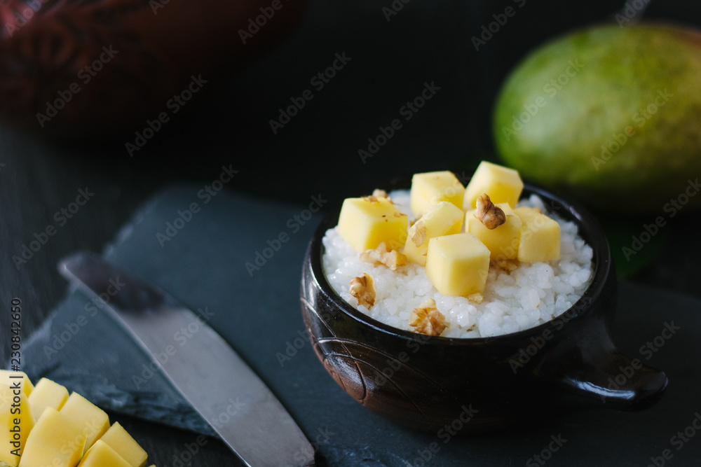 Mango with sticky rice - beautiful sweet dessert. Mango with sticky rice - beautiful sweet dessert.