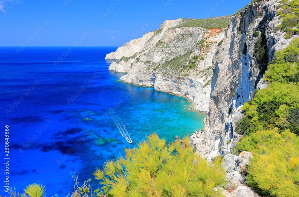 Scenic West Coast of Zakynthos or Zante island, Ionian Sea, Greece.