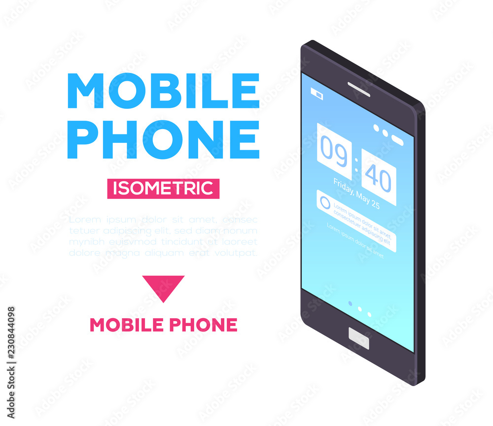 Mobile phone web banner - modern vector isometric illustration