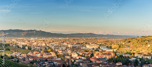 Wide panorama of Alba city in Piedmont, Italy
