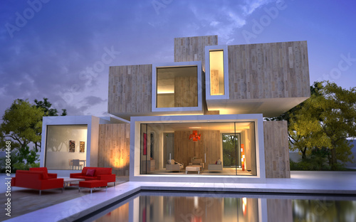 Wood and stone luxury villa
