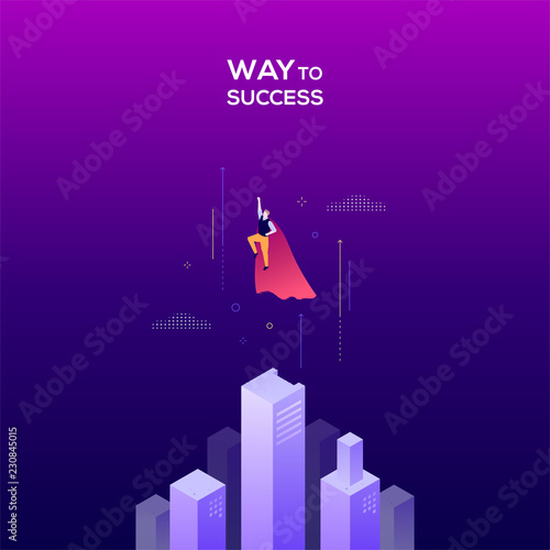 Way to success - modern isometric vector web banner