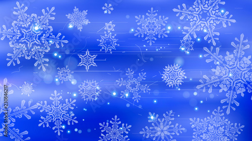 Snowflakes and festive lights - vector background with beautiful snowflakes that merrily shine and shimmer in color space
