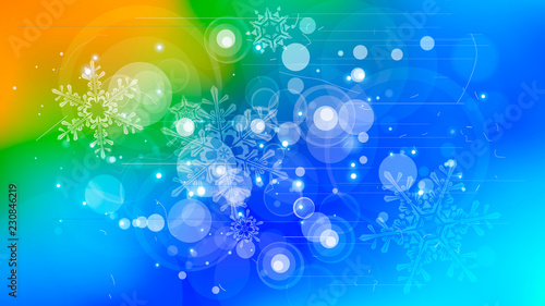 Snowflakes and festive lights - vector background with beautiful snowflakes that merrily shine and shimmer in color space