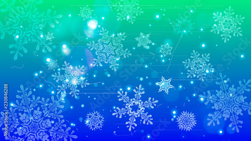 Snowflakes and festive lights - vector background with beautiful snowflakes that merrily shine and shimmer in color space