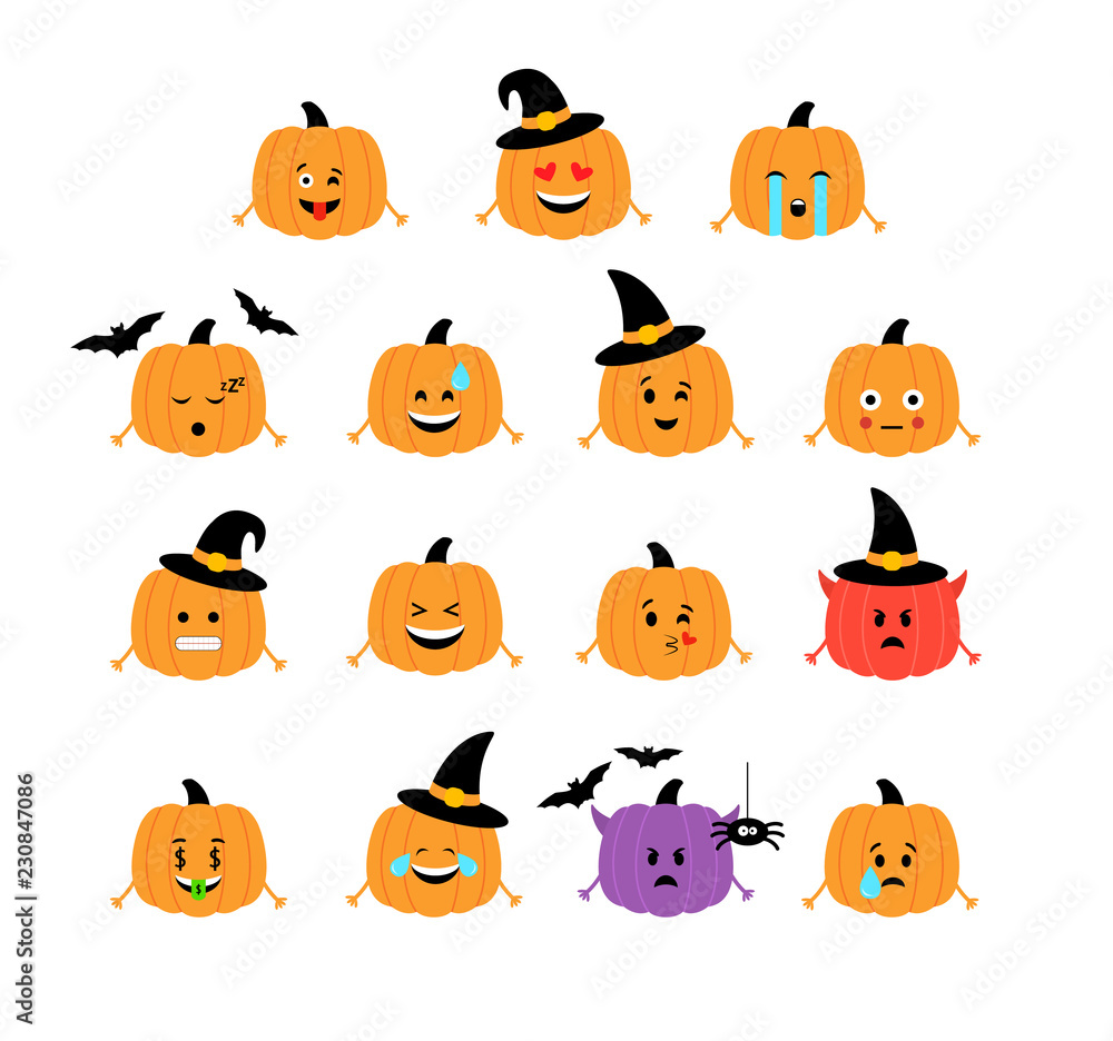 Obraz premium Pumpkins. Halloween funny emoticons. Isolated. Vector