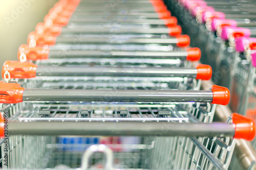 Row of Stacked Supermarket Trolleys