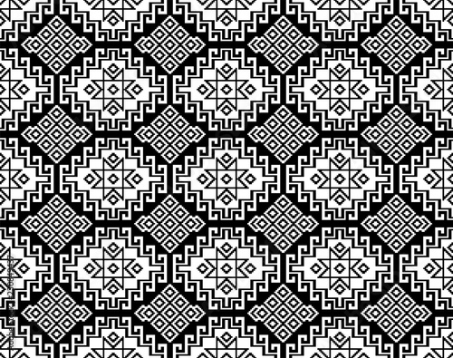 Seamless black geometric ethnic pattern. Traditional Asian kilim style.