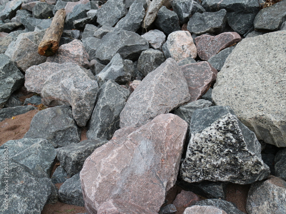 granite stones to strengthen the shore