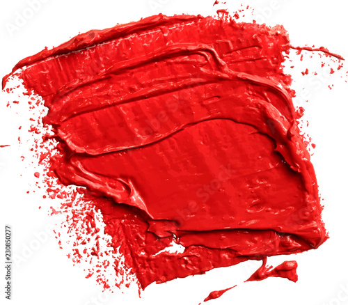 Textured red oil paint brush stroke,convex with shadows, eps 10 vector illustration isolated on transparent background