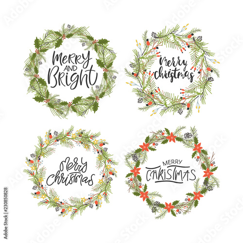 Vector big collection of hand written christmas phrases and quotes.