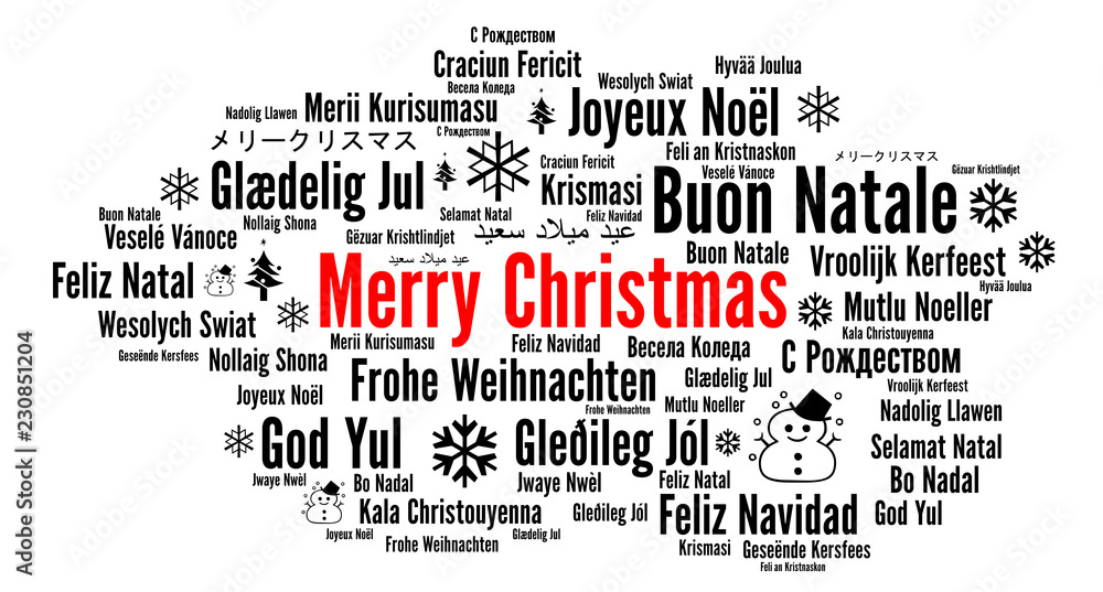 Merry Christmas in different languages word cloud Merry Christmas in different languages word cloud