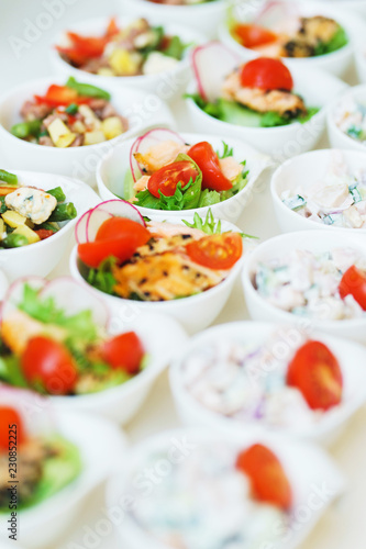 Catering and snacks on the table prepared for guests and participants of events. 