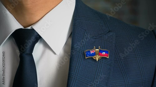 Businessman Friend Flags Pin New Zealand-Haiti