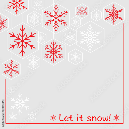 Winter card with snowflakes and lettering Let it snow. Design for packing materials and bags.