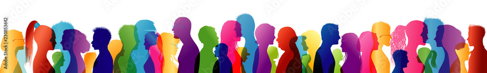 Crowd talking. Group of people talking. Speak. To communicate. Colored silhouette profiles Crowd talking. Group of people talking. Speak. To communicate. Colored silhouette profiles